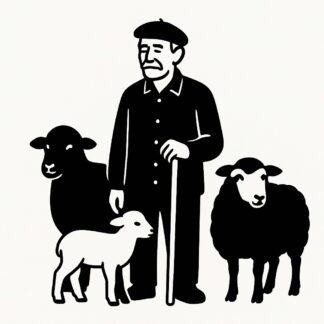 Sticker autocollant berger provençal de 70 ans EN CHEMISE, avec un béret, avec 1 brebis, 1 agneau, 1 mouton décoration decostickerstore - HTPZ2Z