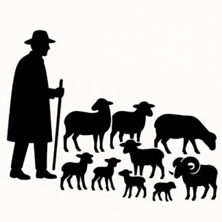 Sticker autocollant berger provençal sans cape, avec 5 brebis, 3 agneaux, 2 moutons et un bélier décoration decostickerstore - VAFHFO