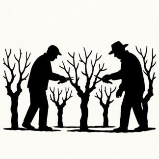 Sticker autocollant une rangée de ceps de vigne en hiver avec des tailleurs de vigne décoration decostickerstore - JXMO40