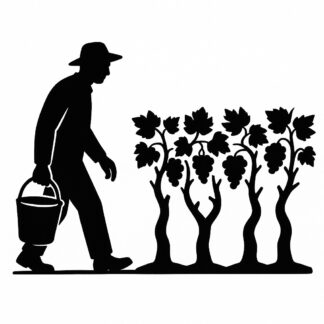 Sticker autocollant vendangeur avec seau rang de 4 souches, ceps de vignes décoration decostickerstore - CVEXSM