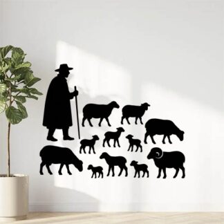 Sticker autocollant berger provençal avec 6 brebis, 3 agneaux, des moutons et un bélier décoration decostickerstore - 1AVS0X