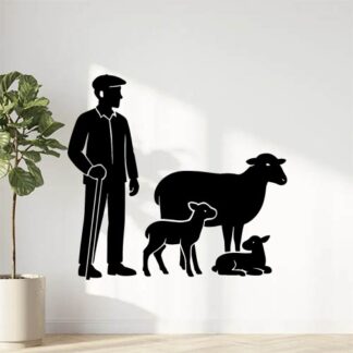 Sticker autocollant berger provençal SANS BARBE DEBOUT avec un béret et une chemise AVEC BREBIS AGNEAUX décoration decostickerstore - A1JUVM