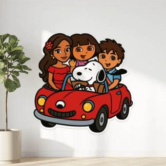 Autocollant Snoopy Elena, Dora et Niko dans la voiture. décoration decostickerstore - BSUNWW