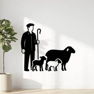 Sticker autocollant berger provençal avec une chemise, avec un béret, avec 1 brebis, 1 agneau, 1 mouton décoration decostickerstore - CRRQLS