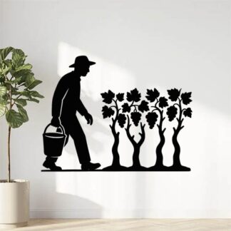 Sticker autocollant vendangeur avec seau rang de 4 souches, ceps de vignes décoration decostickerstore - CVEXSM