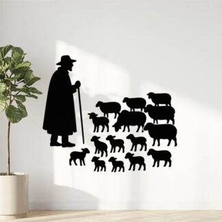 Sticker autocollant berger provençal avec 10 brebis 5 agneaux 5 moutons décoration decostickerstore - EAGVXC