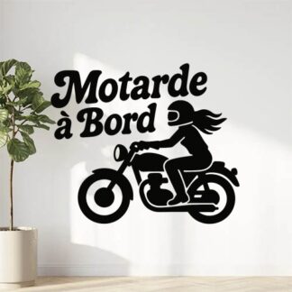 Sticker autocollant Texte stylé 70’s : Motarde à bord décoration decostickerstore - ETJRSW