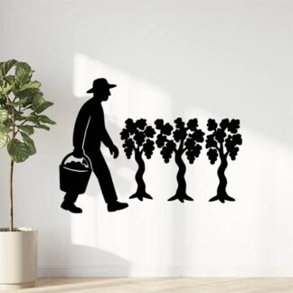 Sticker autocollant vendangeur avec seau rang de 4 souches, ceps de vignes décoration decostickerstore - M95U9Q