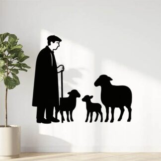 Sticker autocollant berger provençal EN CHEMISE, avec un béret, avec 1 brebis, 1 agneau, 1 mouton décoration decostickerstore - QDR5BI