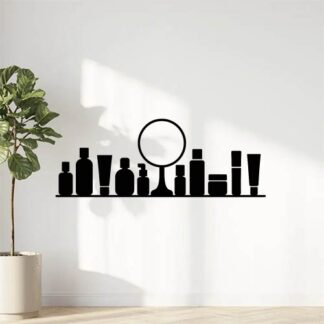 Sticker autocollant 12 Bouteille parfum et produits cosmétiques et miroir sur une ligne noire horizontale décoration decostickerstore - TPJ66S