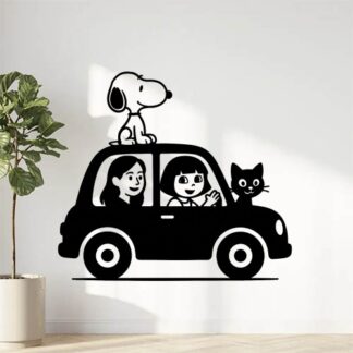 Sticker autocollant Snoopy Elena, Dora et Niko dans la voiture décoration decostickerstore - VYFIWF