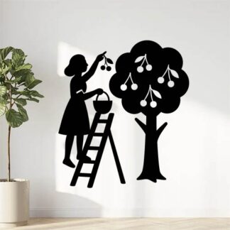 Sticker autocollant cueilleuse de cerises sur une échelle décoration decostickerstore - ZXXPGJ