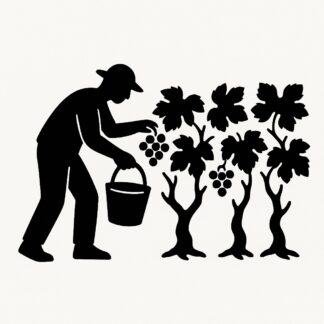 Sticker autocollant vendangeur avec seau rang de 4 souches, ceps de vignes décoration decostickerstore - WFCOMD