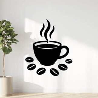 Sticker autocollant Tasse à café fumante avec grains de cafés autour décoration decostickerstore - 6WMORO