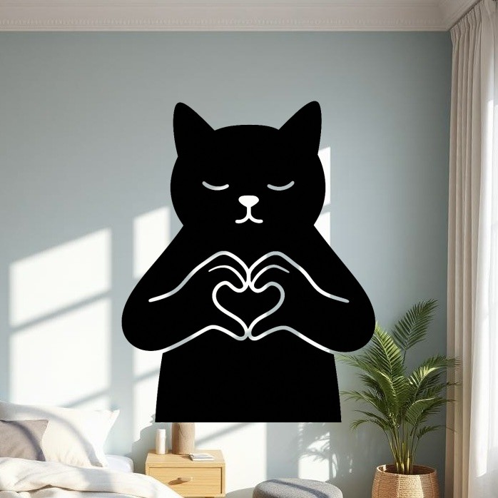 Sticker autocollant chat fait cœur avec doigts décoration decostickerstore – JA102N